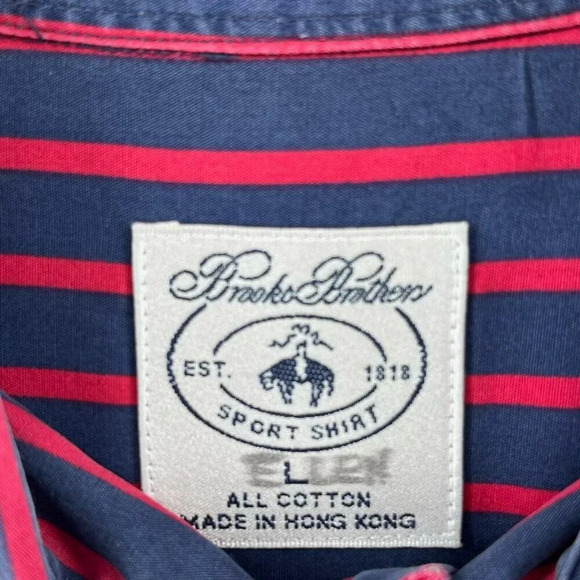 Brooks Brothers Button-Down Shirt Men's Sz L Blue Striped Collared Chest Pocket - Picture 8 of 9